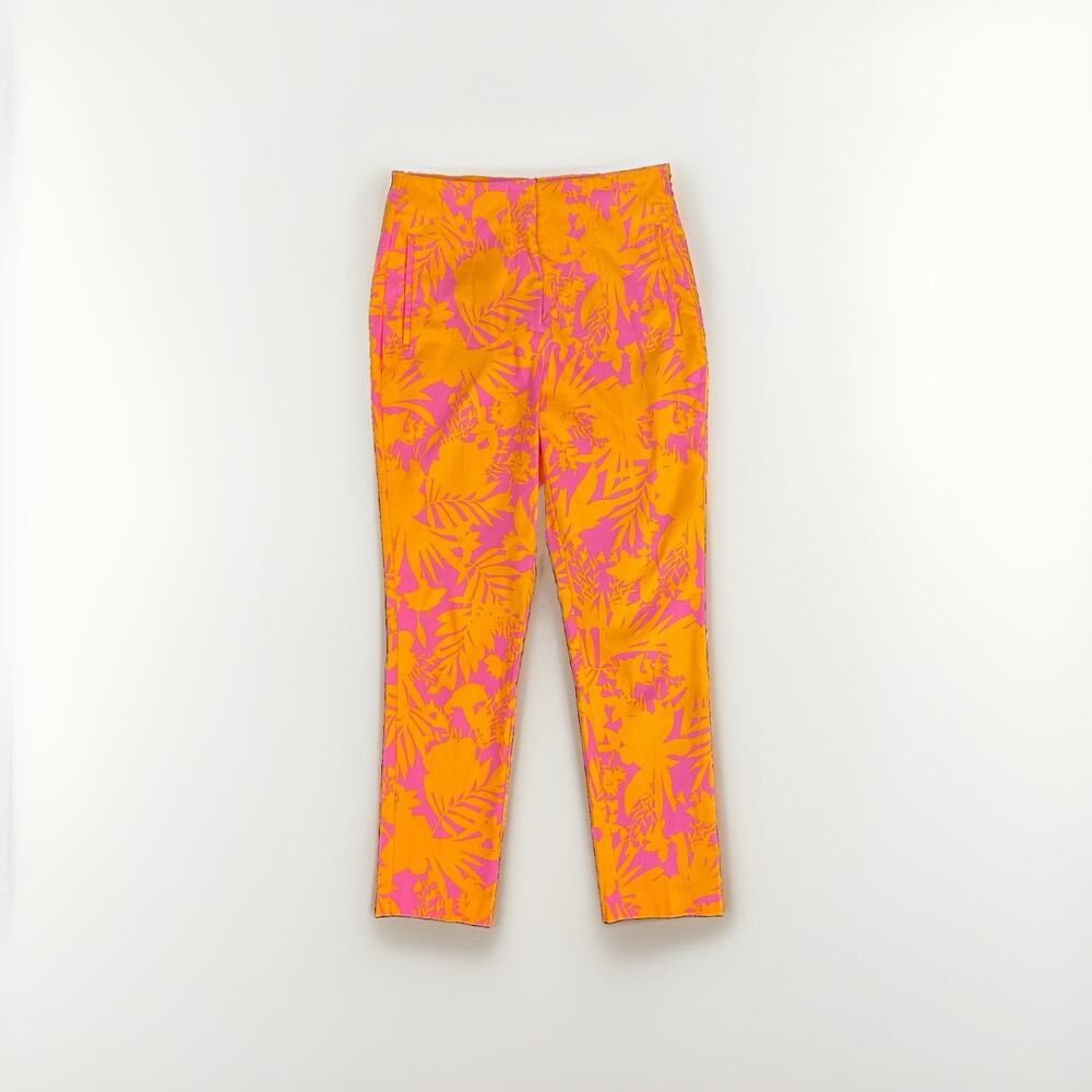 ELLA Rafaella Women Resort Orange Pink Tropical Crop Pants Slim Stretch Zip S 6